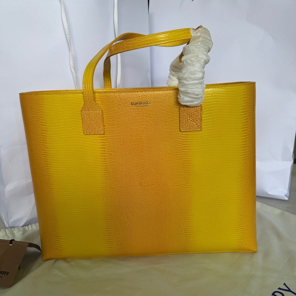 Burberry London Tote Bag Yellow Lizard Embossed Leather Shopper‎ Handbag New